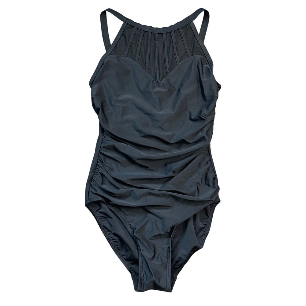 Alisha Levine High Neck One‎ Piece Swimsuit Women's Size 8 Black Underwire